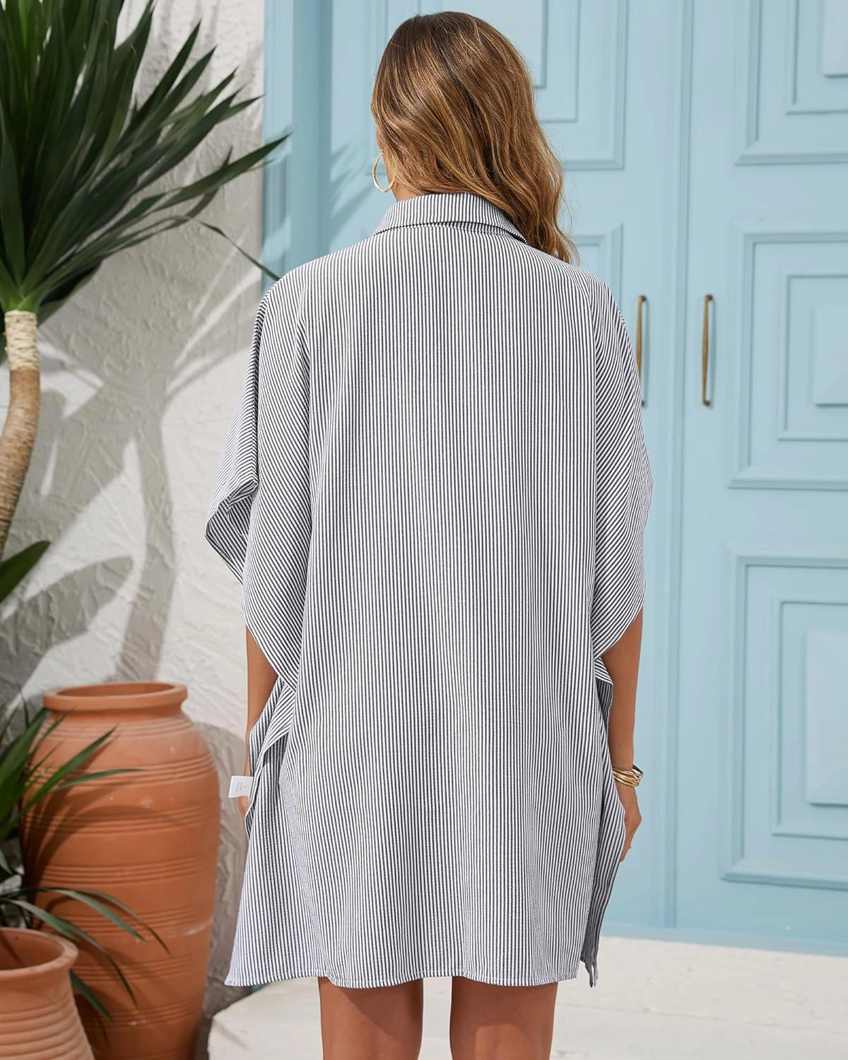 Bsubseach Swimsuit Cover Up Shirt 3/4 Sleeve Beach Coverup Oversized Button Down Shirts Bikini Bathing Suit