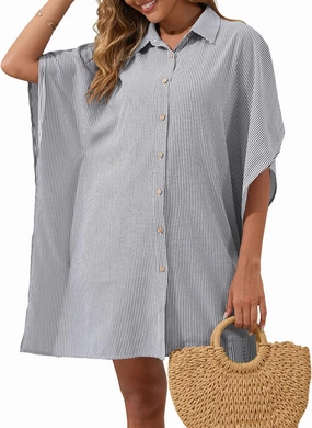 Bsubseach Swimsuit Cover Up Shirt 3/4 Sleeve Beach Coverup Oversized Button Down Shirts Bikini Bathing Suit