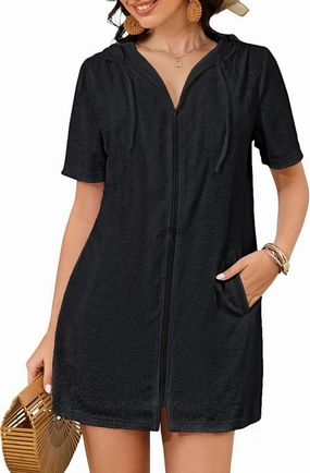 Bsubseach Terry Cloth Cover Up - Women 2025 Zipper Swimsuit Coverup Hooded Swim Robes Beach Coverups with Pockets