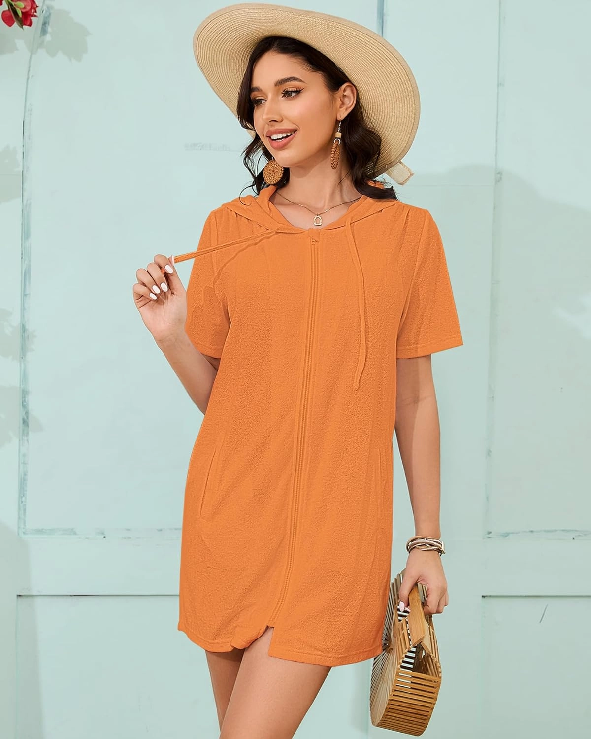 Bsubseach Terry Cloth Cover Up - Women 2025 Zipper Swimsuit Coverup Hooded Swim Robes Beach Coverups with Pockets