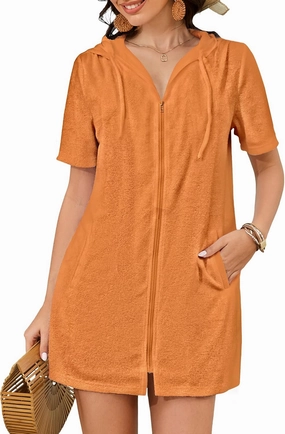 Bsubseach Terry Cloth Cover Up - Women 2025 Zipper Swimsuit Coverup Hooded Swim Robes Beach Coverups with Pockets
