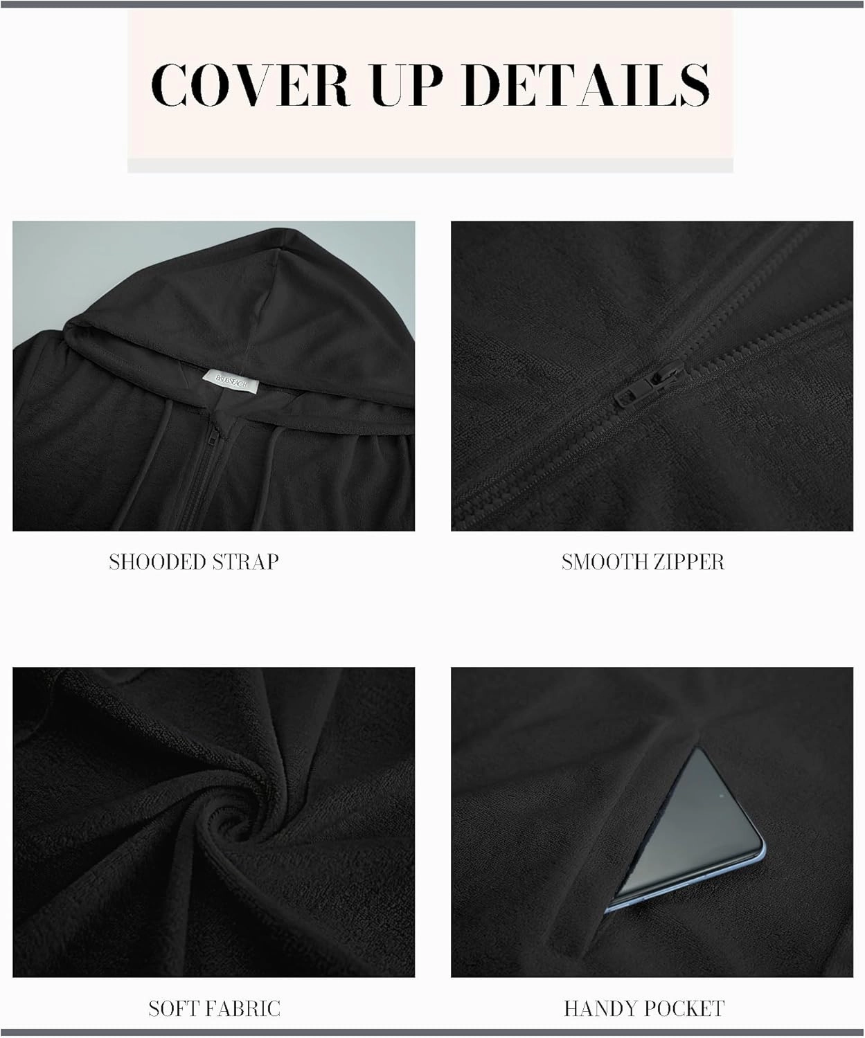 Bsubseach Terry Cloth Cover Up - Women 2025 Zipper Swimsuit Coverup Hooded Swim Robes Beach Coverups with Pockets