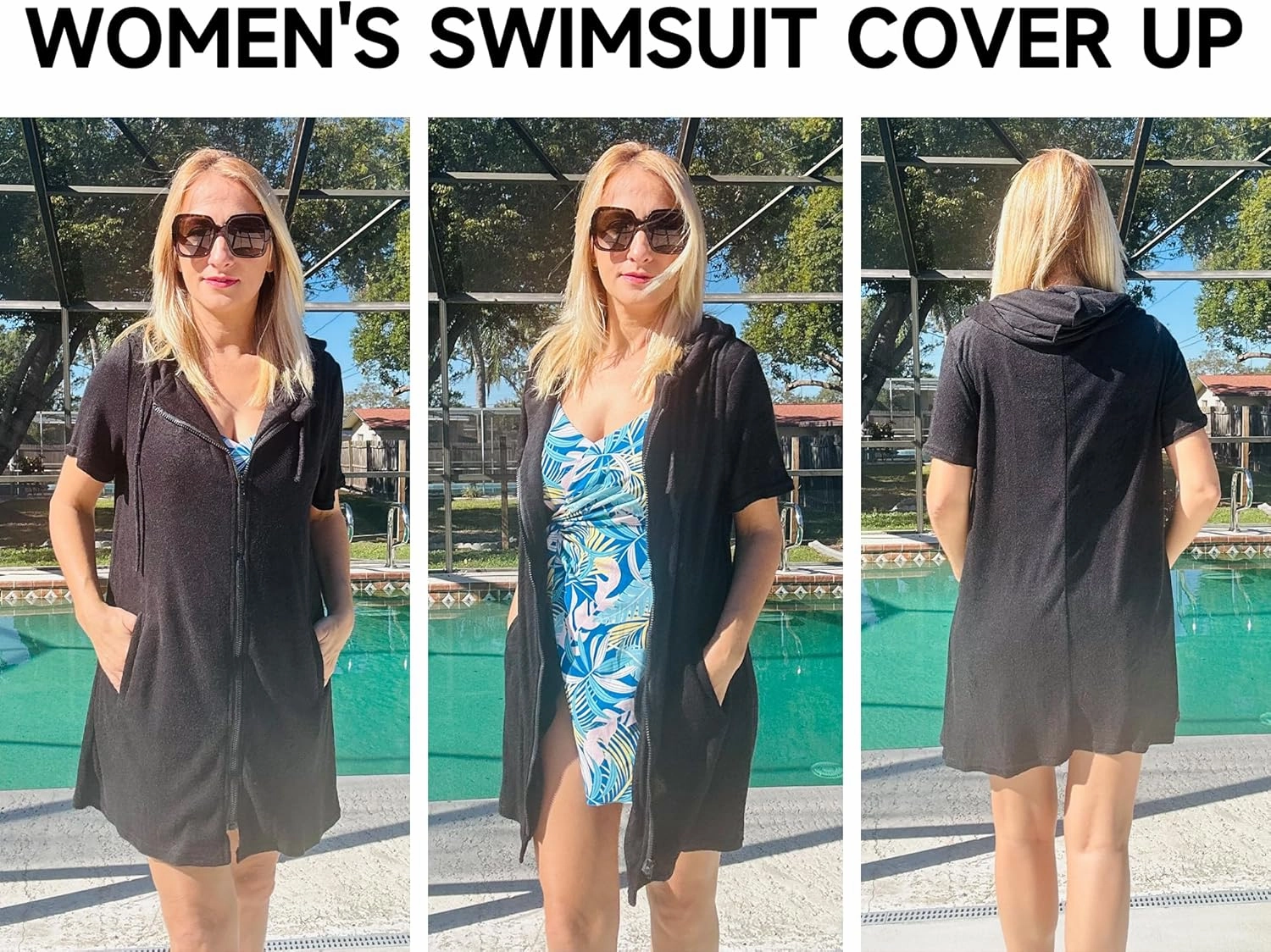 Bsubseach Terry Cloth Cover Up - Women 2025 Zipper Swimsuit Coverup Hooded Swim Robes Beach Coverups with Pockets