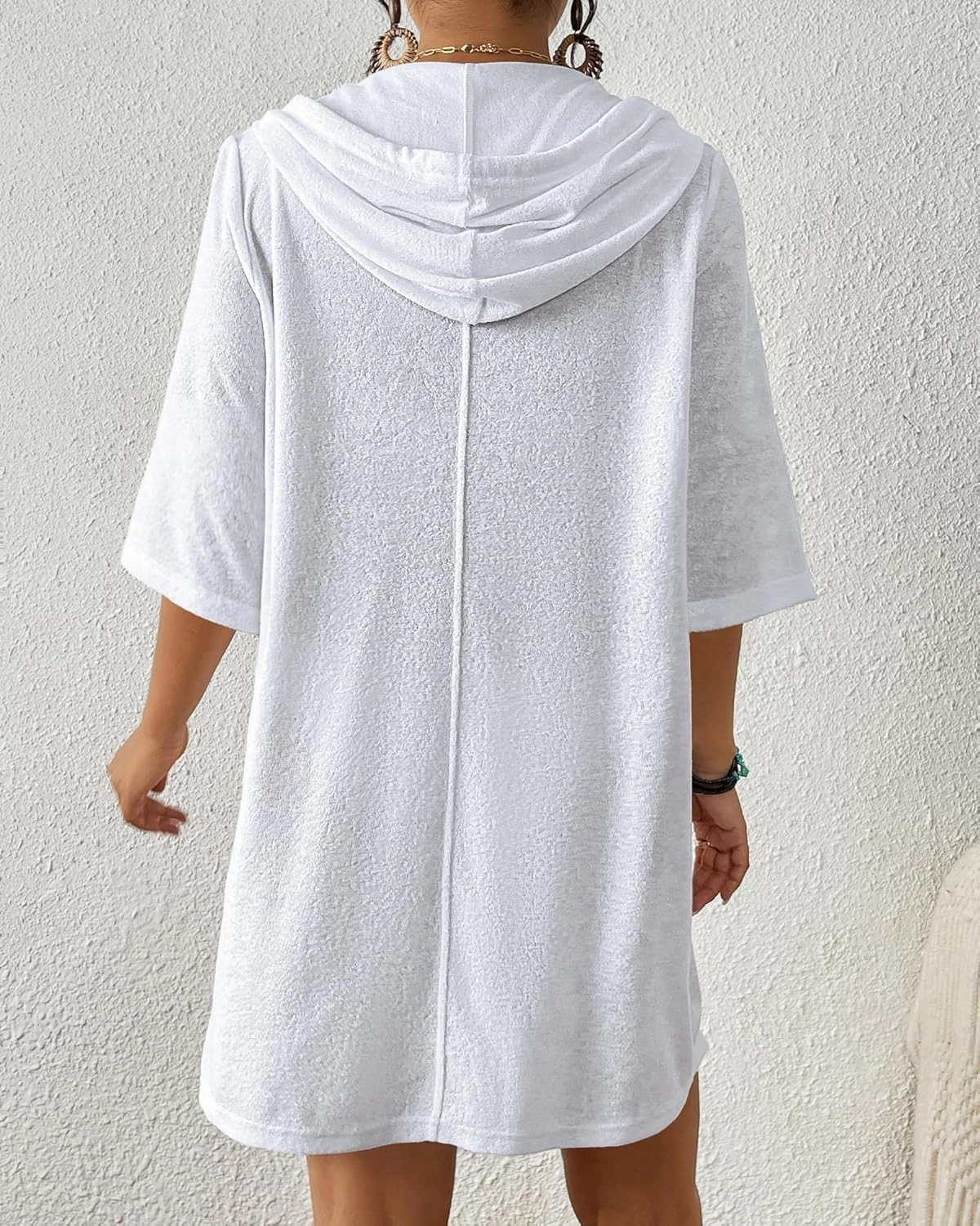 Bsubseach Terry Cloth Swim Coverup - Women Long Sleeve Hooded Swimsuit Coverup Zipper Beach Coverups Robes with Pockets