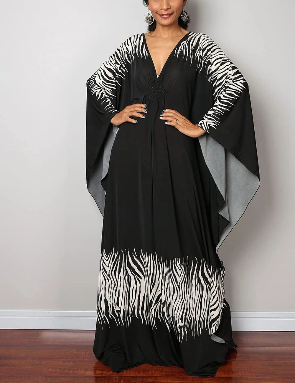 Bsubseach Women Ethnic Print Kaftan Beach Dress Plus Size Swimsuit Cover Up