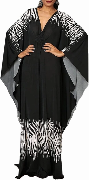 Bsubseach Women Ethnic Print Kaftan Beach Dress Plus Size Swimsuit Cover Up