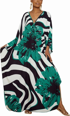 Bsubseach Women Floral Print Kaftan Dresses Plus Size Swimsuit Coverup 2025 Summer Bathing Suit Caftan Loungewear Beach Dress