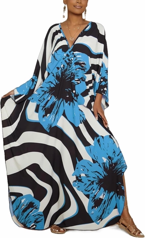 Bsubseach Women Floral Print Kaftan Dresses Plus Size Swimsuit Coverup 2025 Summer Bathing Suit Caftan Loungewear Beach Dress