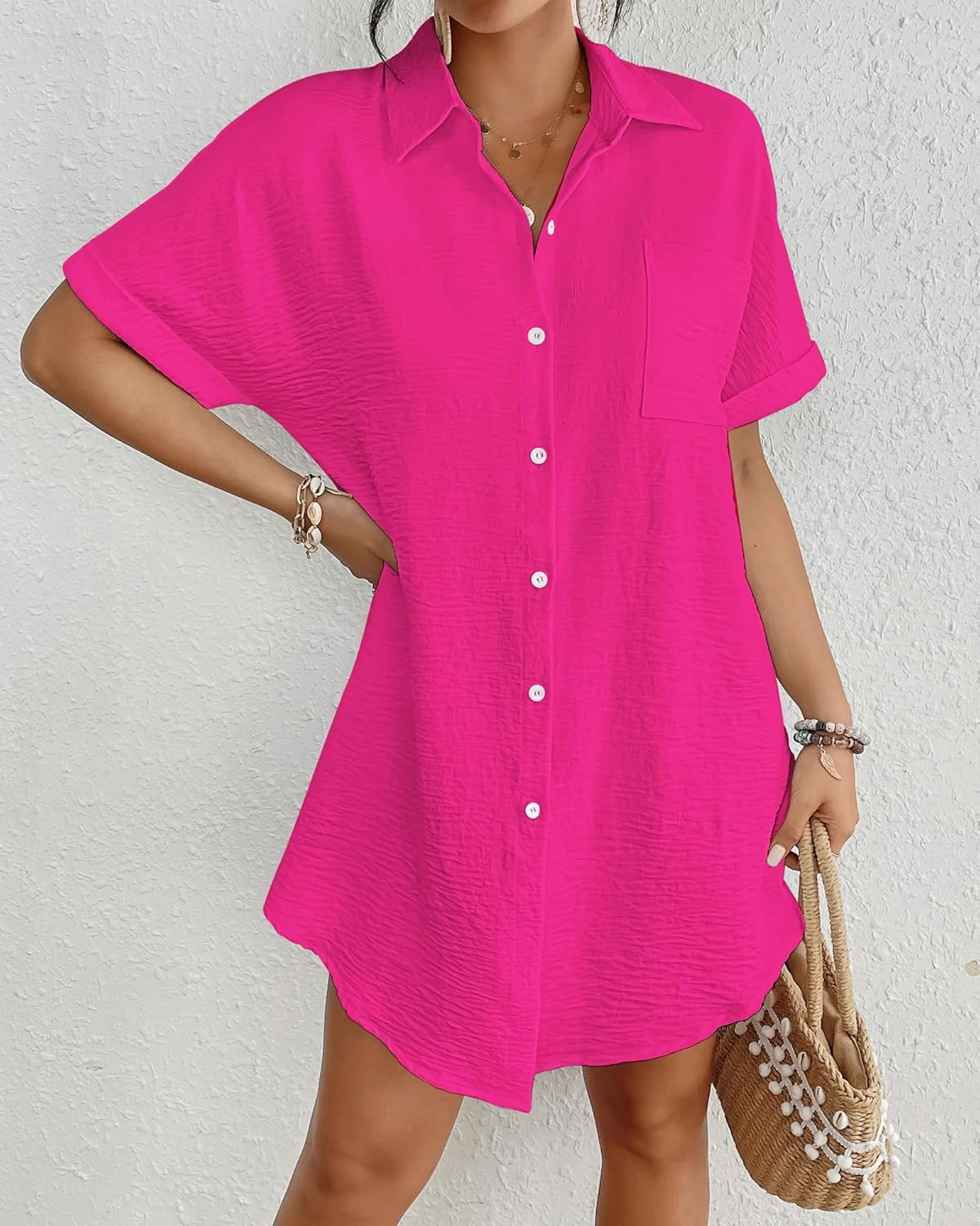 Bsubseach Women Swimsuit Coverup Shirt Dress Button Down Bathing Suit Cover Up Beachwear