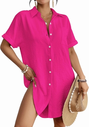 Bsubseach Women Swimsuit Coverup Shirt Dress Button Down Bathing Suit Cover Up Beachwear