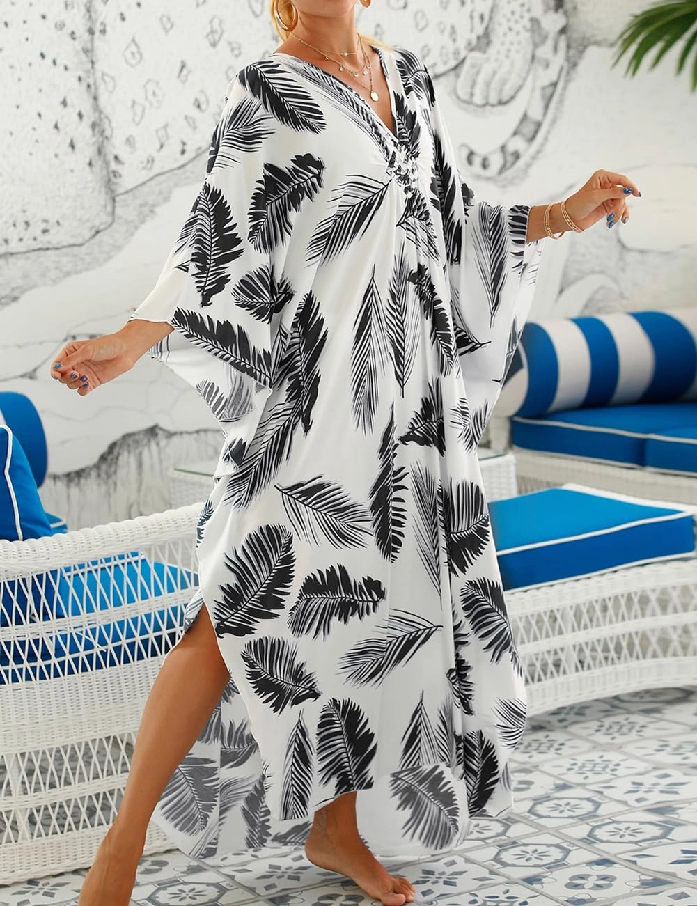 Bsubseach Womens Animal Print Kaftan Dresses Plus Size Caftans Swimwear Coverups 2025 Summer Bathing Suit Maxi Beach Dress