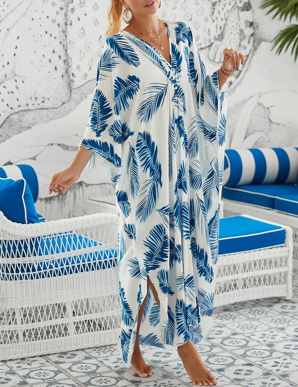 Bsubseach Womens Animal Print Kaftan Dresses Plus Size Caftans Swimwear Coverups 2025 Summer Bathing Suit Maxi Beach Dress