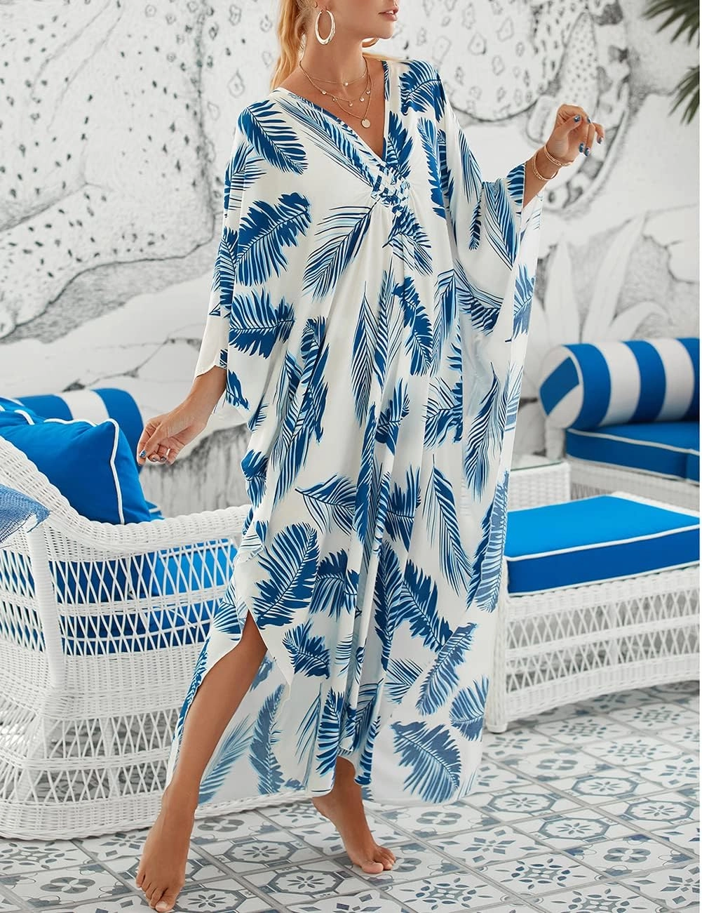 Bsubseach Womens Animal Print Kaftan Dresses Plus Size Caftans Swimwear Coverups 2025 Summer Bathing Suit Maxi Beach Dress