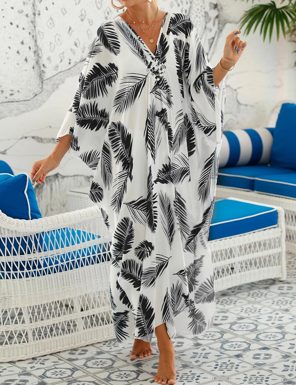 Bsubseach Womens Animal Print Kaftan Dresses Plus Size Caftans Swimwear Coverups 2025 Summer Bathing Suit Maxi Beach Dress