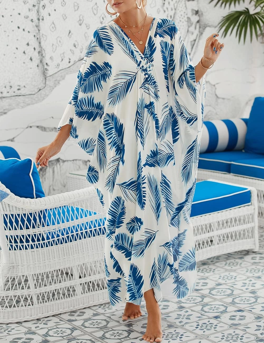 Bsubseach Womens Animal Print Kaftan Dresses Plus Size Caftans Swimwear Coverups 2025 Summer Bathing Suit Maxi Beach Dress