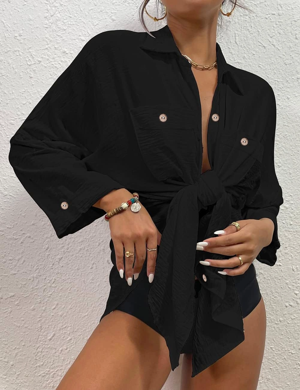 Bsubseach Womens Modern Swimsuit Cover Up Blouse Button Down Shirt Dresses Tops