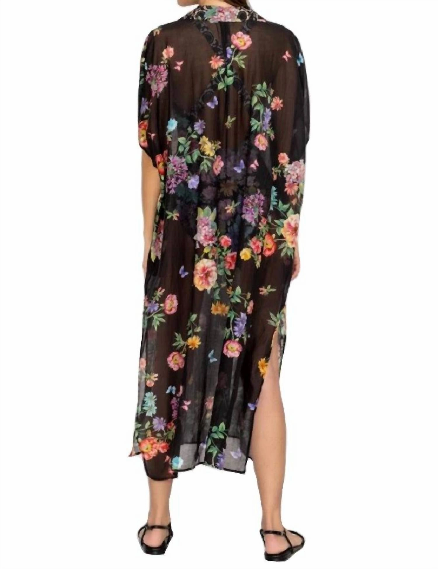 Butterfly Collared Kaftan Coverup In Black Multi