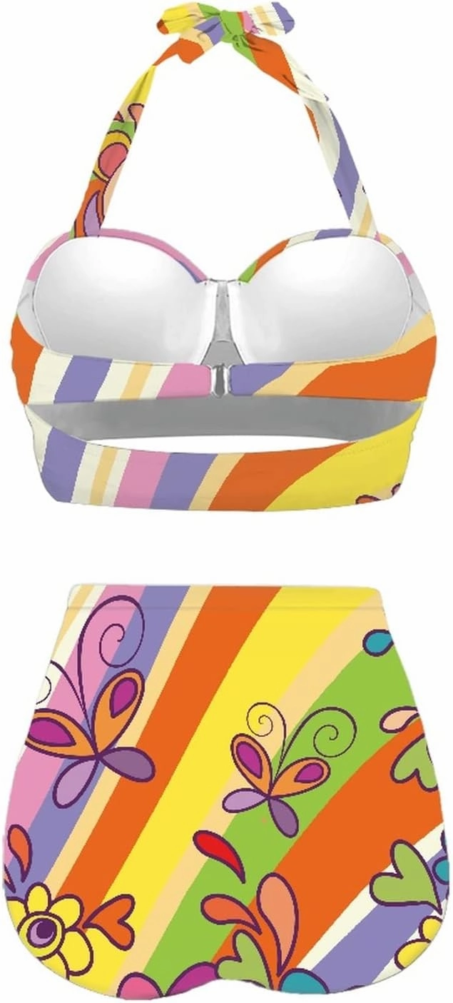 Butterfly Women's Retro Ruched Ruffle High Waist Bikini Set, Flag Tankini Swimsuits Tummy Control Swimwear