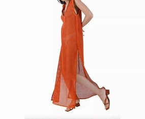 Caftan Camelia Maxi Cover Up Crochet Dress In Orange