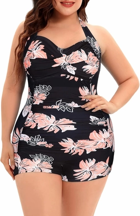 Century Star Plus Size Swimsuit for Women Tummy Control Boy-Leg One Piece Swimsuit Women's Vintage Push Up Bathing Suits