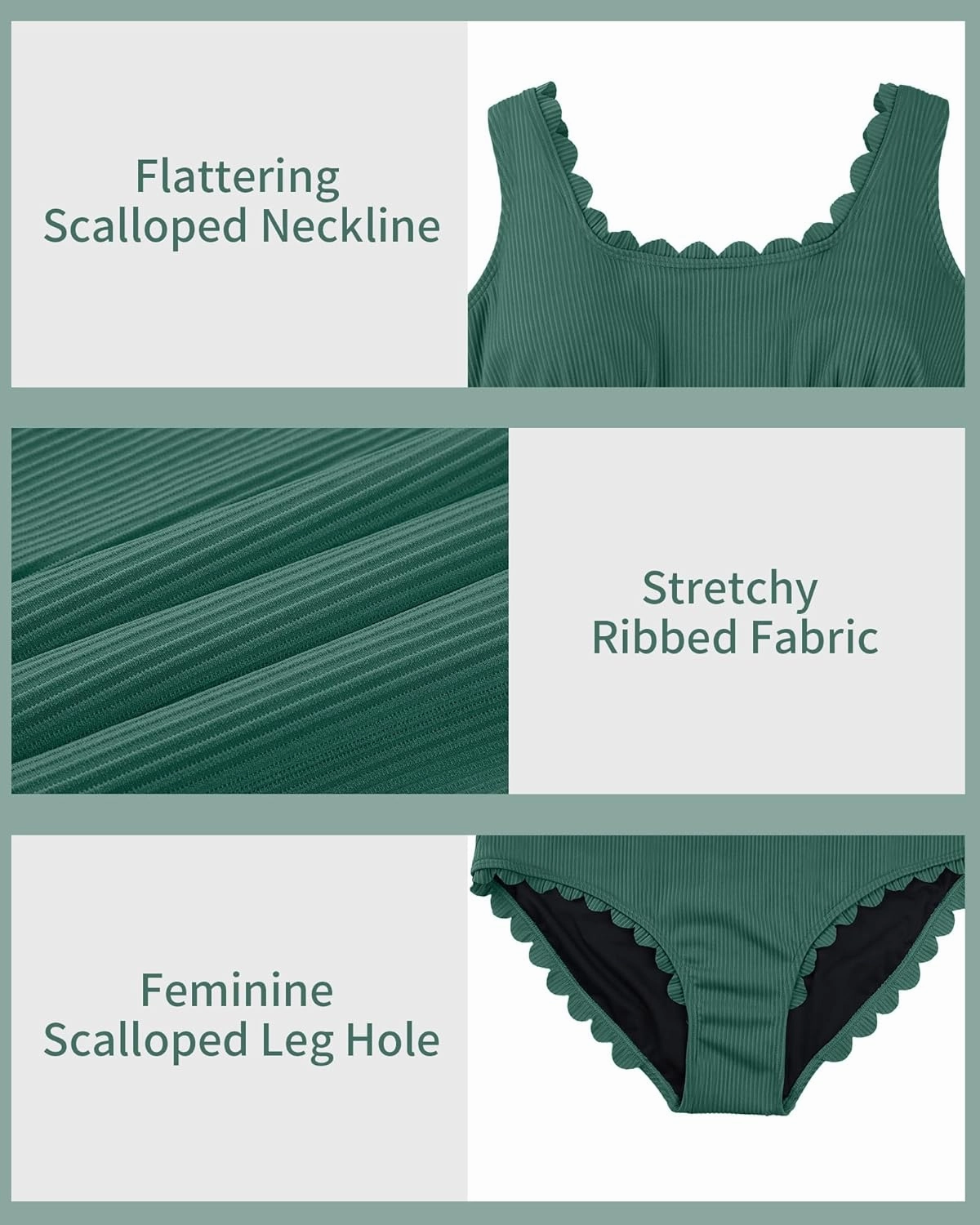 Charmo Plus Size Swimsuit for Women 2025 Tummy Control Scalloped Ribbed One Piece Swimsuits Ruched Modest Bathing Suit