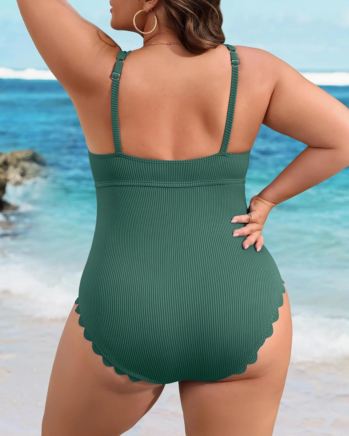 Charmo Plus Size Swimsuit for Women 2025 Tummy Control Scalloped Ribbed One Piece Swimsuits Ruched Modest Bathing Suit