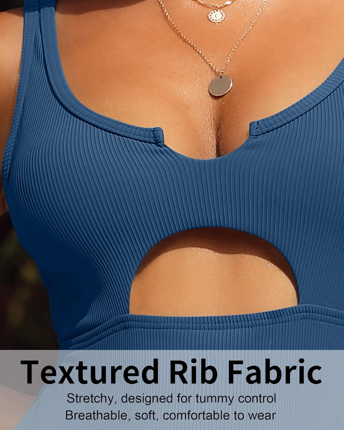 Charmo Ribbed One Piece Swimsuits for Women Cutout Scoop Neck Bathing Suit High Cut Padded Monokini