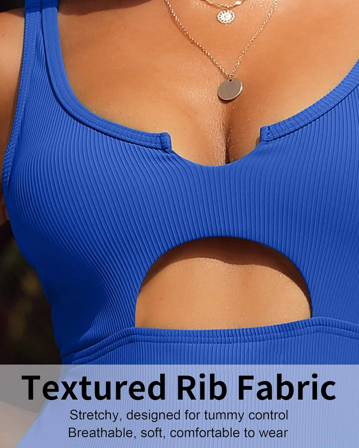 Charmo Ribbed One Piece Swimsuits for Women Cutout Scoop Neck Bathing Suit High Cut Padded Monokini
