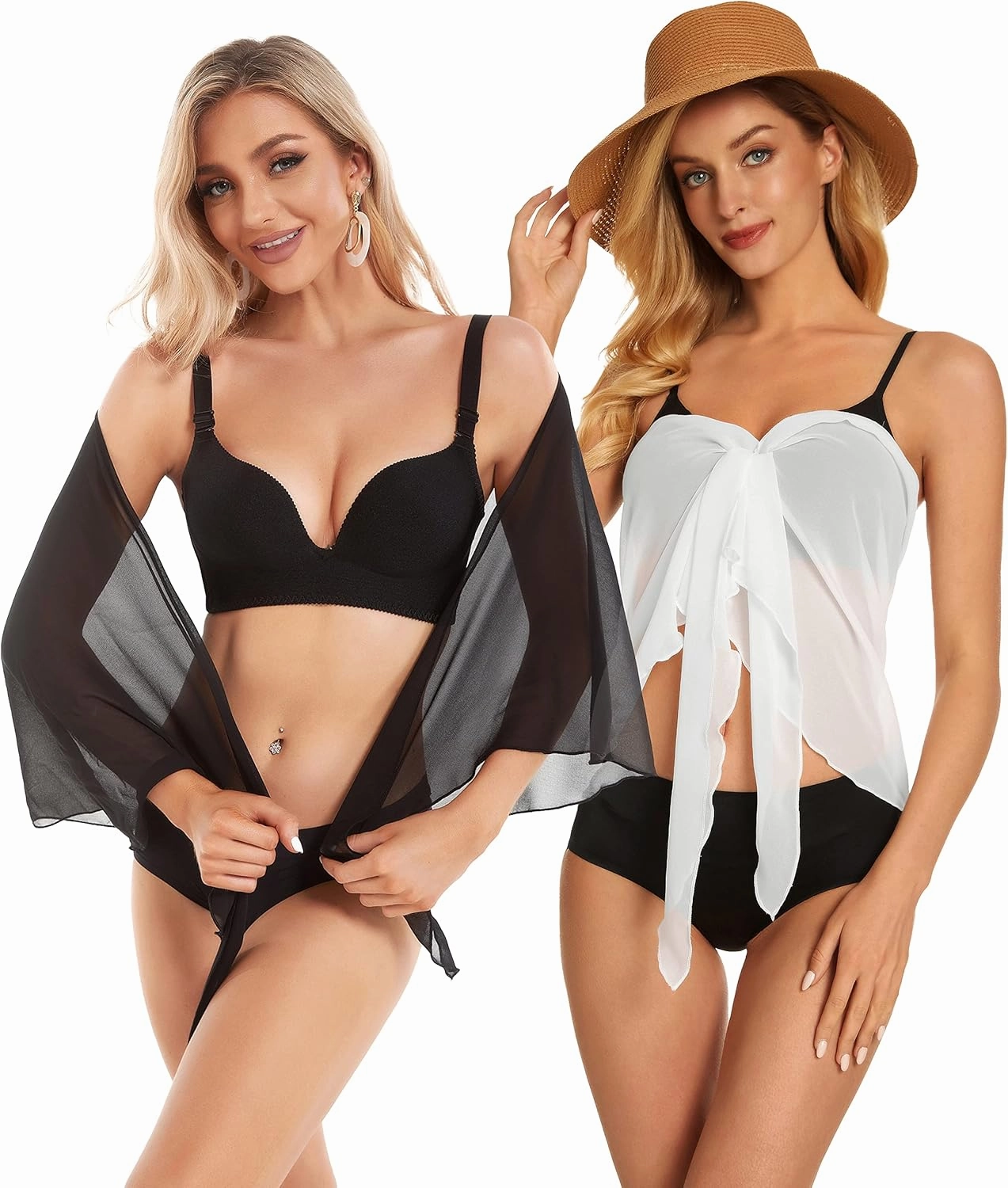 CHICGAL 2 Pieces Women Beach Sarong Bathing Suit Wrap Skirt Sheer Bikini Swimsuit Cover Ups for Swimwear