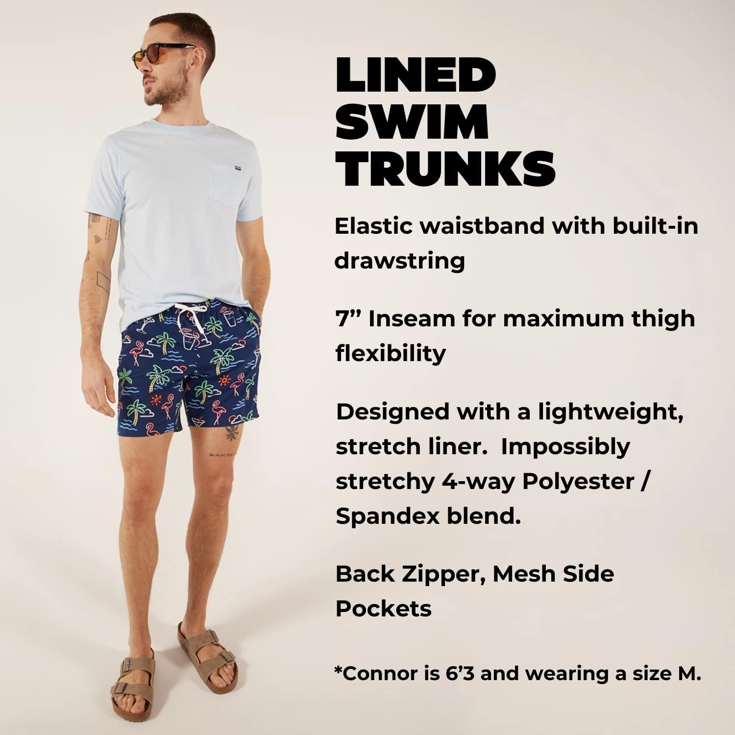 Chubbies Lined Mens Swim Trunks 7 Inch C Swim Shorts and Mens Shorts with Elastic Waist, Stretch, Boxer Brief Liner, UPF 50 