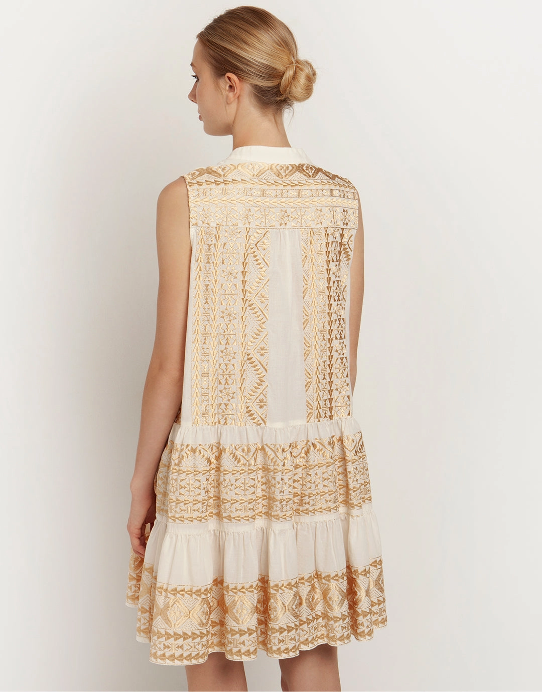 Classic Triangle Sleeveless Mini Dress - Natural and Gold
