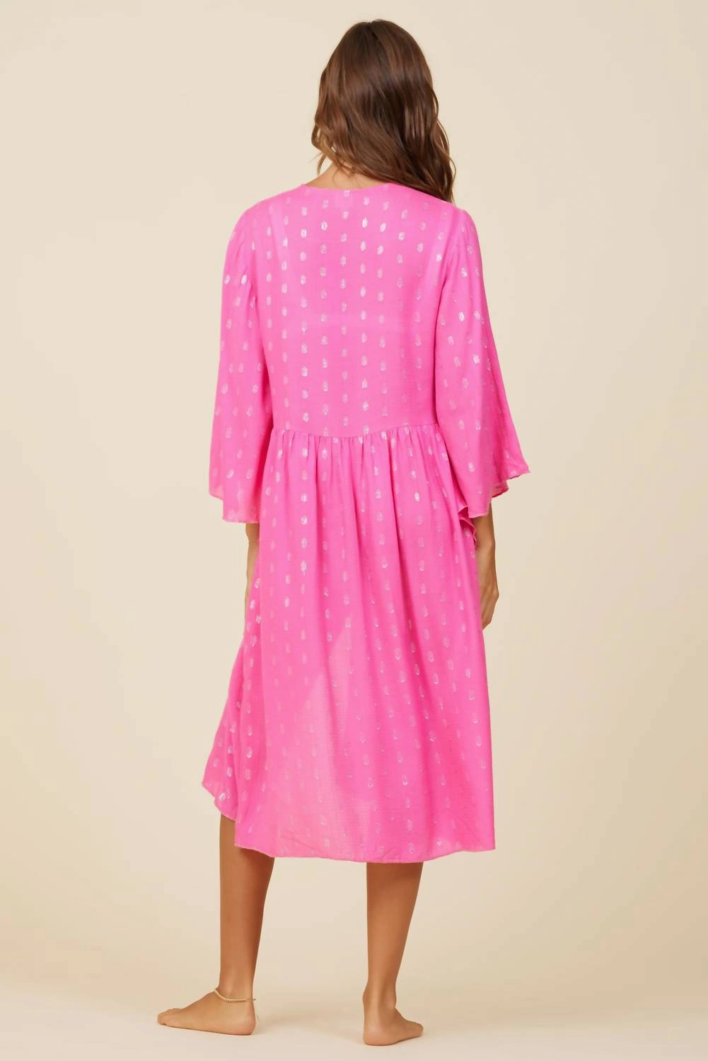Clipped Metallic Kimono In Hot Pink