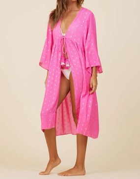 Clipped Metallic Kimono In Hot Pink