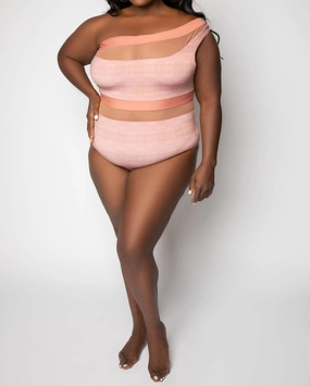Coast One Shoulder Swim Top In Dusty Rose Stucco