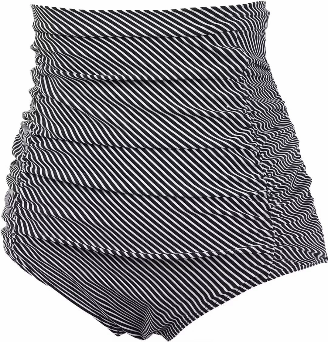 COCOPEAR Women's Ruched High Waisted Bikini Bottom Retro Vintage Swim Short Tankinis