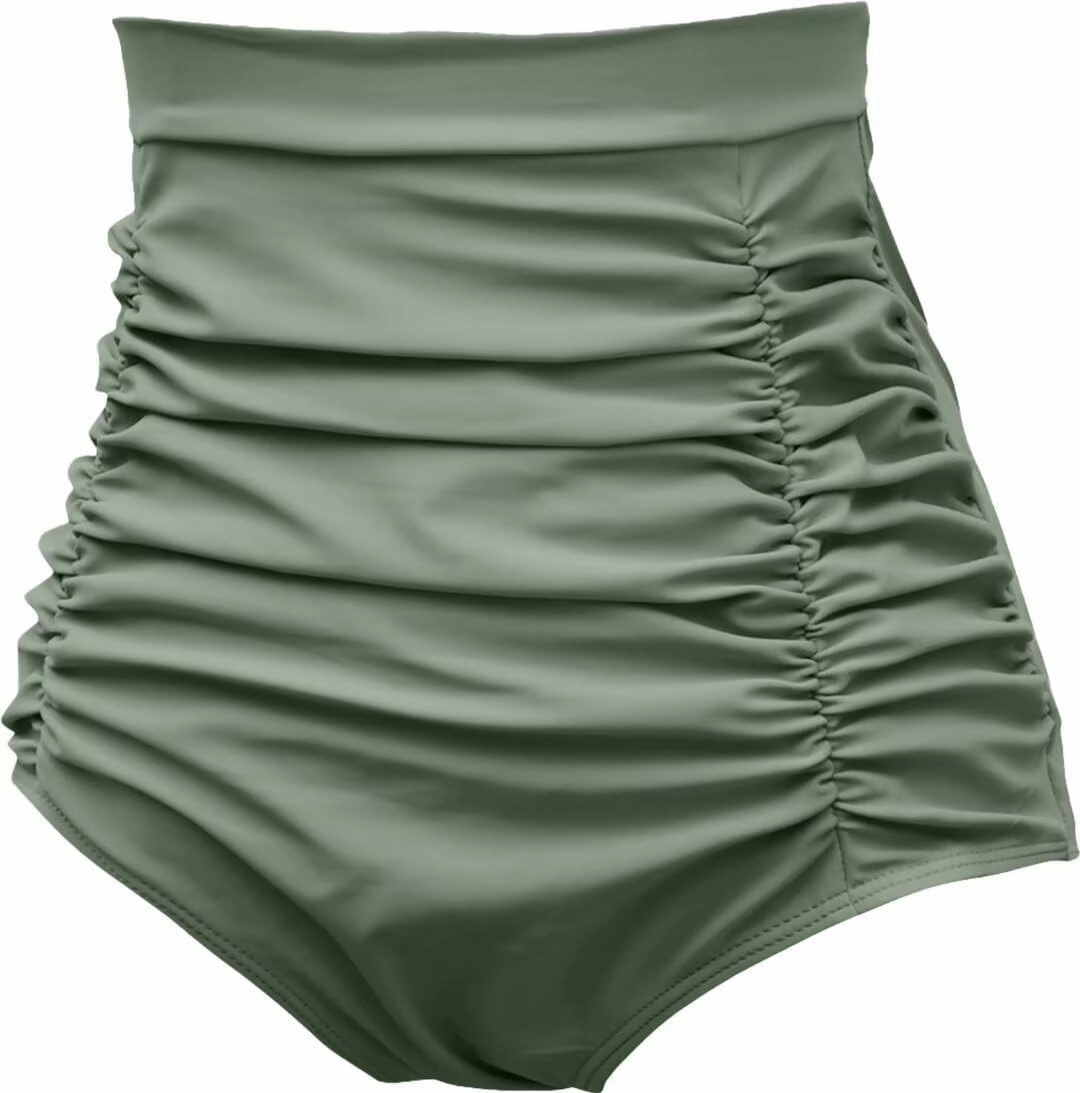 COCOPEAR Women's Ruched High Waisted Bikini Bottom Retro Vintage Swim Short Tankinis