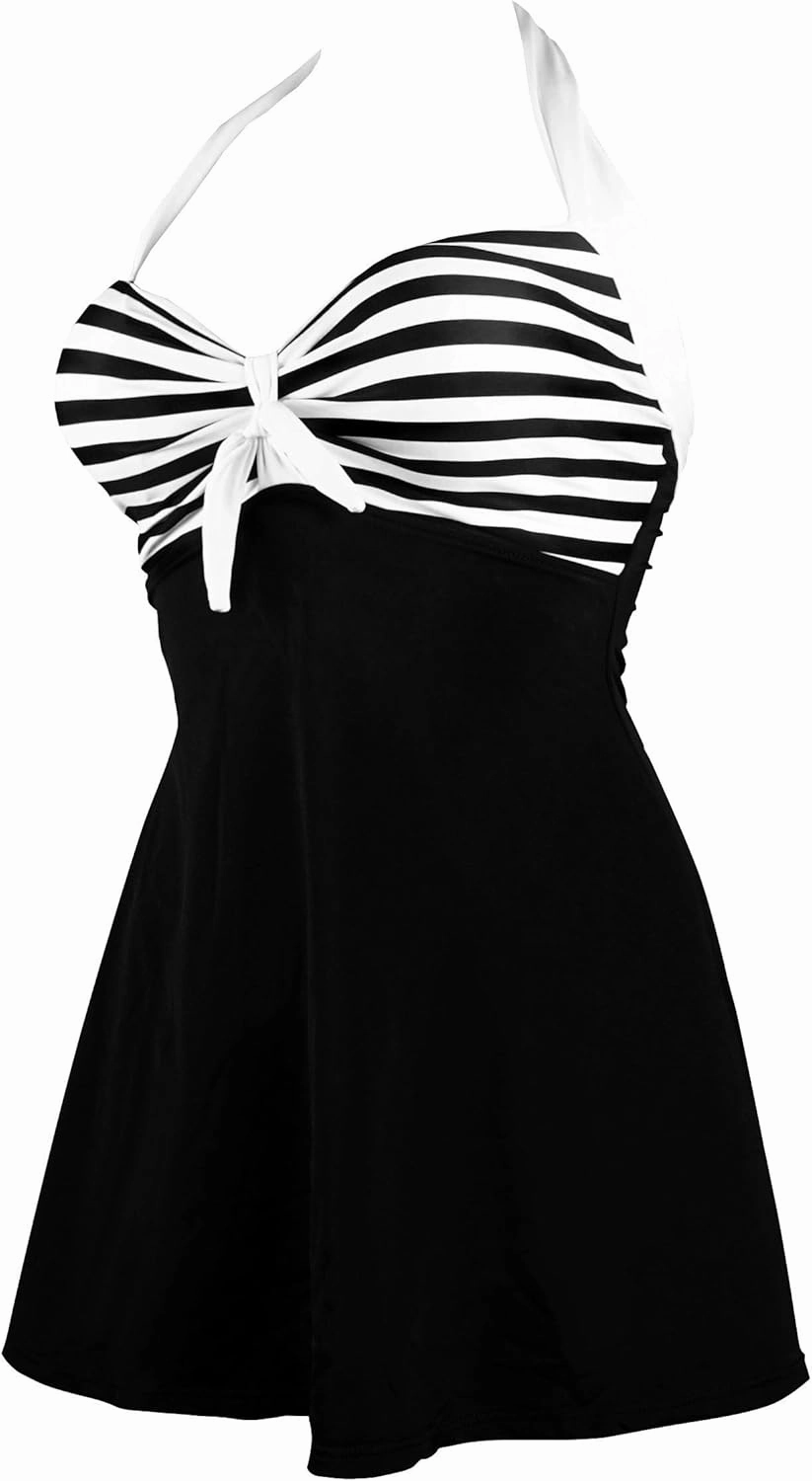 COCOSHIP Vintage Sailor Pin Up Swimsuit Retro One Piece Skirtini Cover Up Swimdress(FBA)