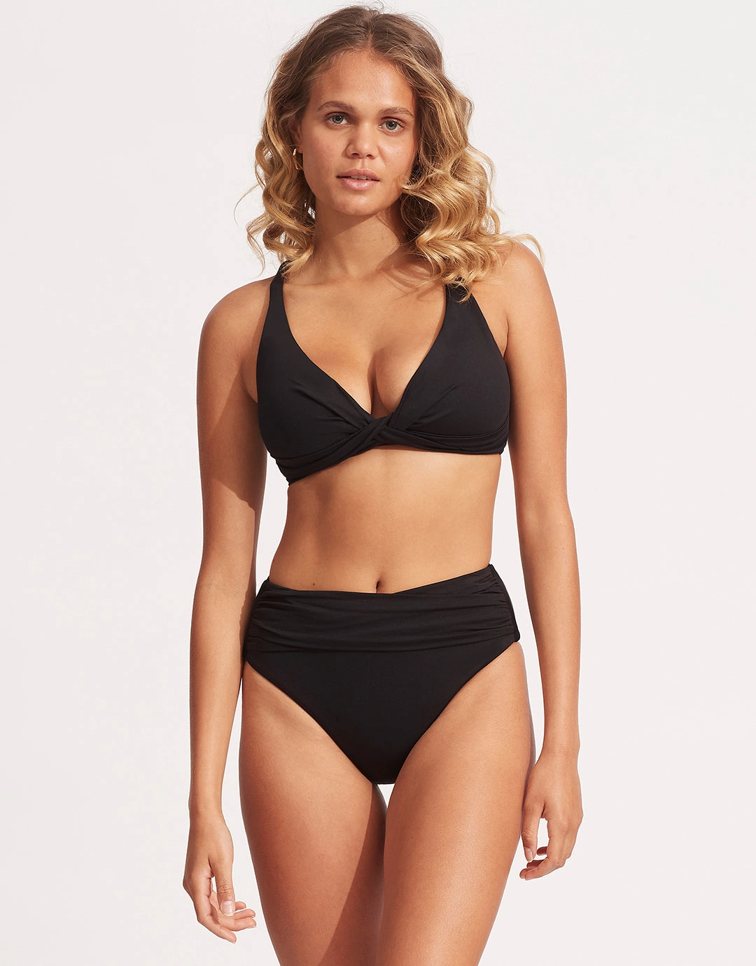Collective High Waist Wrap Front Bikini Pant - Black