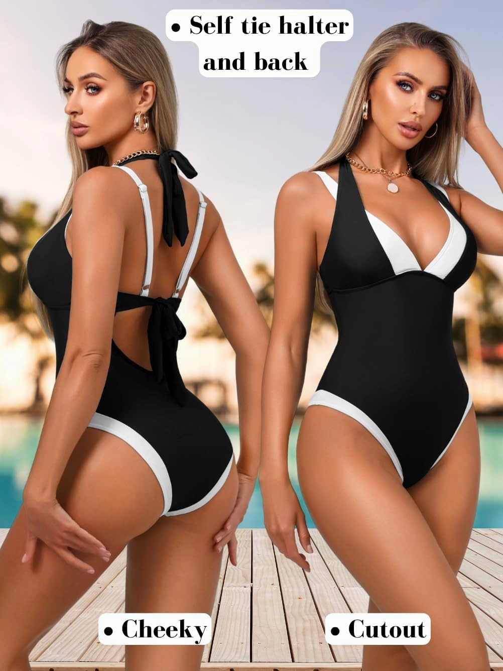 Color Block Sexy Womens One Piece Swimsuit, Deep V Tummy Control Backless Cheeky, Slimming Bathing Suit Beach Outfits