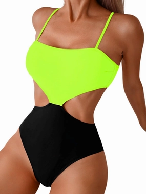 Color Block Swimsuit,Cut Out Sexy Monokini Women,Cheeky One Piece Swimsuits Beach Cruise Pool Party