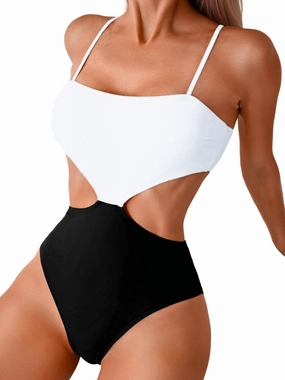 Color Block Swimsuit,Cut Out Sexy Monokini Women,Cheeky One Piece Swimsuits Beach Cruise Pool Party