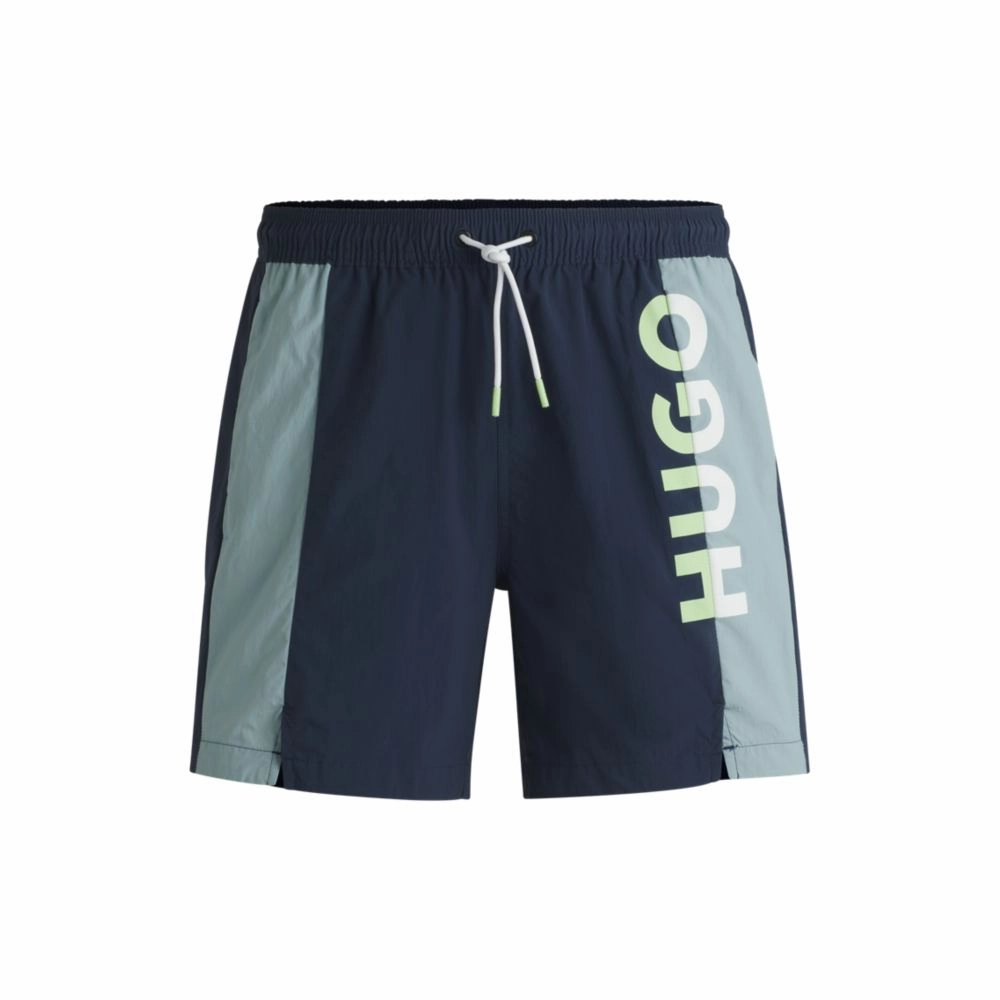 Color-blocked swim shorts with two-tone logo