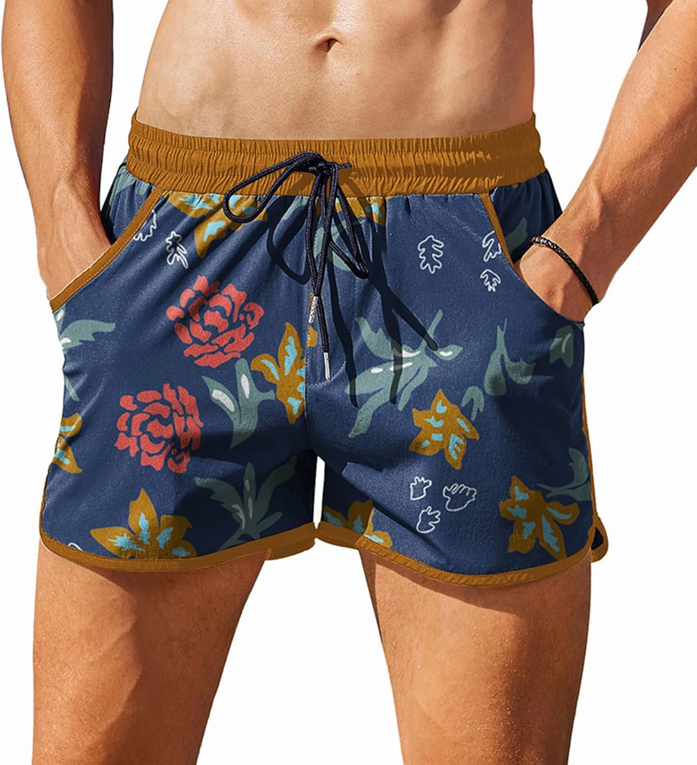COOFANDY Men's Swim Trunks Quick Dry Swimsuit Color Block Board Short Bathing Suit Swimwear with Mesh Liner