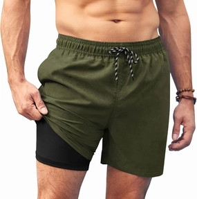 COOFANDY Men Swim Trunk with Compression Liner 2 in 1 Swimwear Bathing Suit Quick Dry Board Short