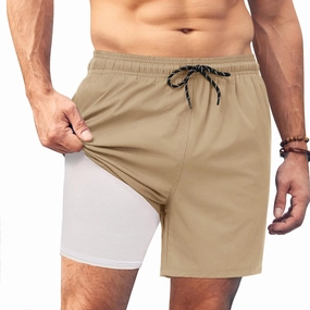 COOFANDY Men Swim Trunk with Compression Liner 2 in 1 Swimwear Bathing Suit Quick Dry Board Short