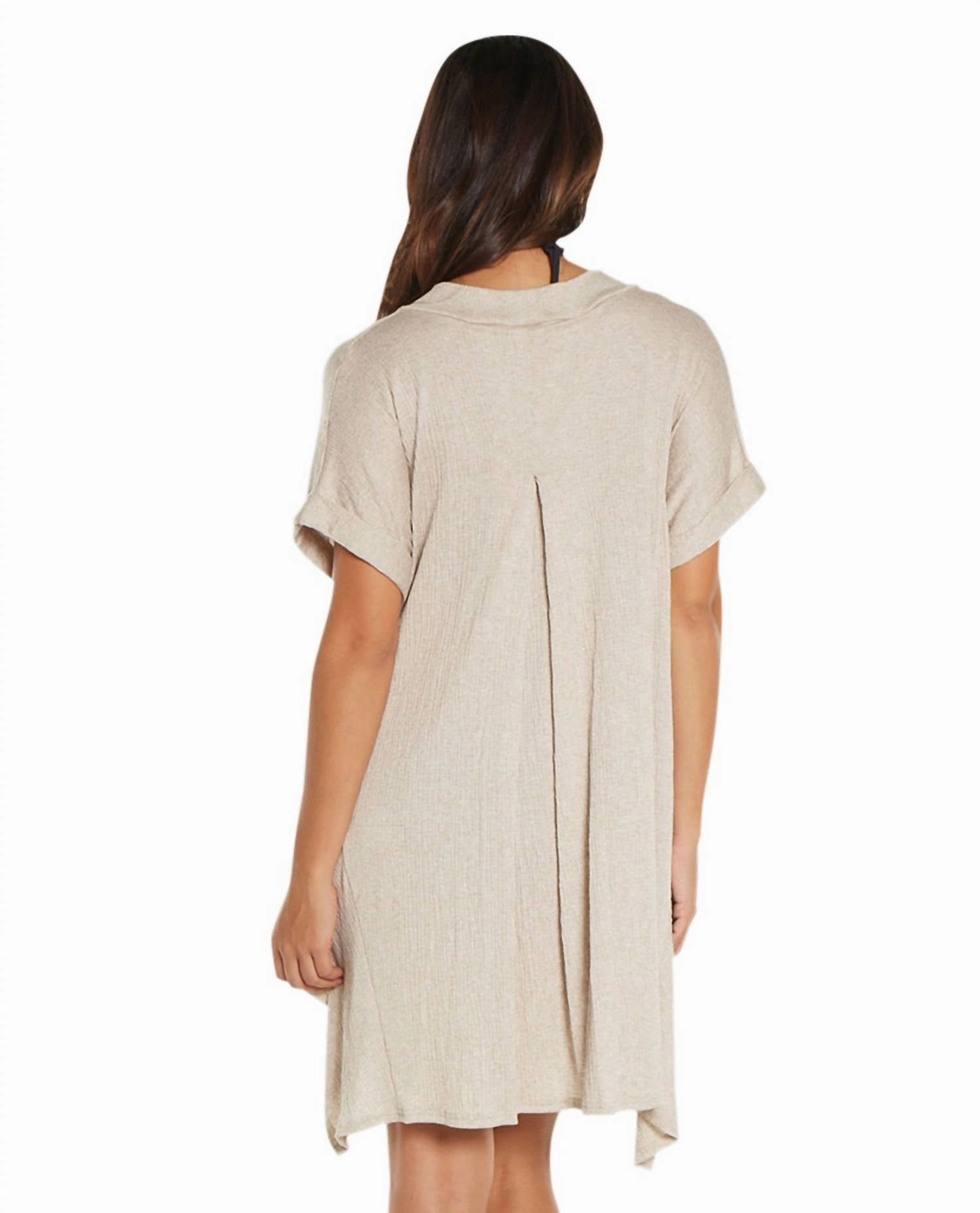 Corbel V-Neck Shirt Dress In Taupe
