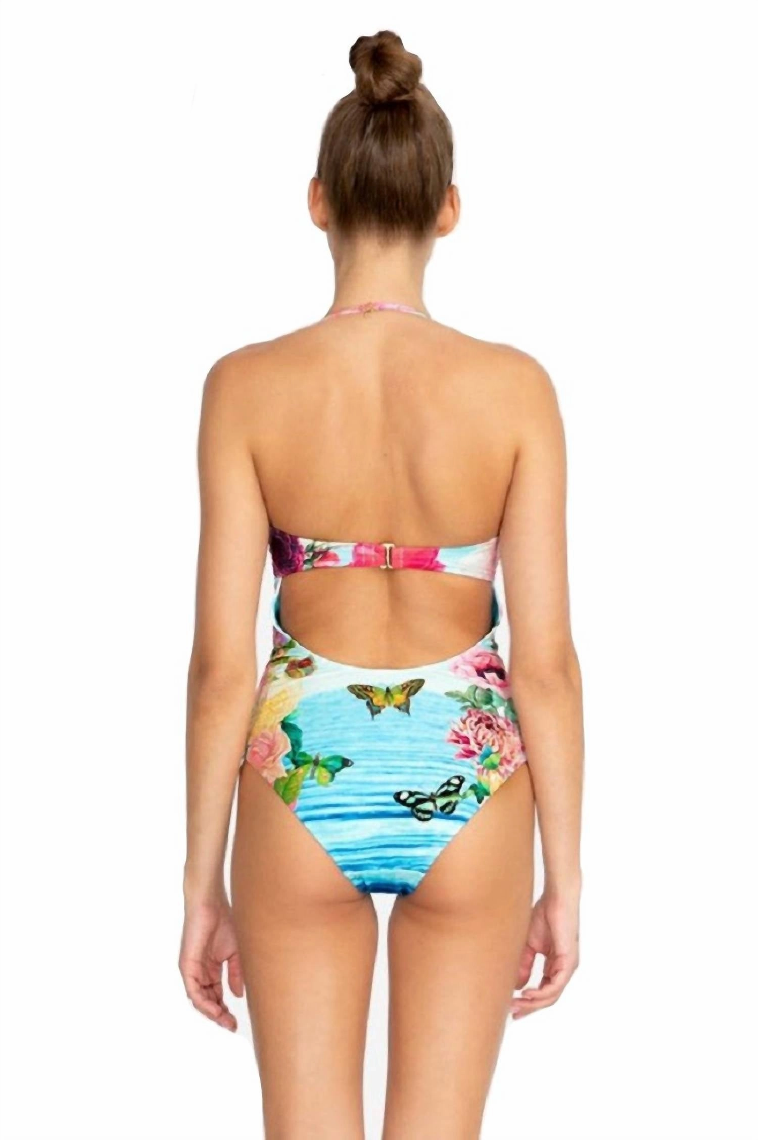 Costa Azul Cut Out One Piece Swimsuit In Blue Multi