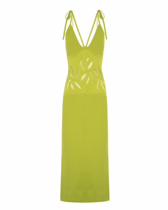 Cotton Dress With Floral Inlays