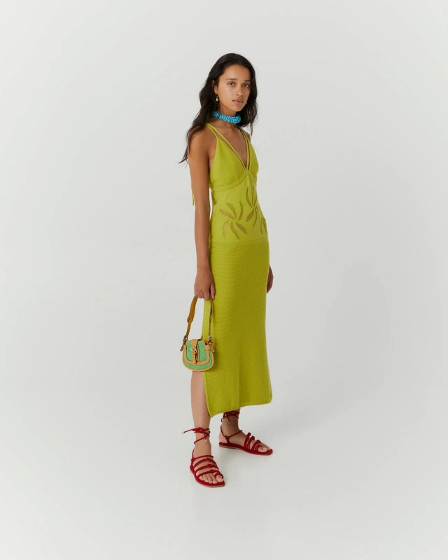 Cotton Dress With Floral Inlays