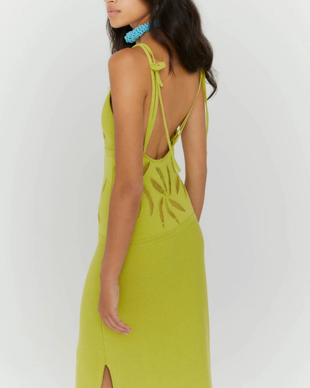 Cotton Dress With Floral Inlays
